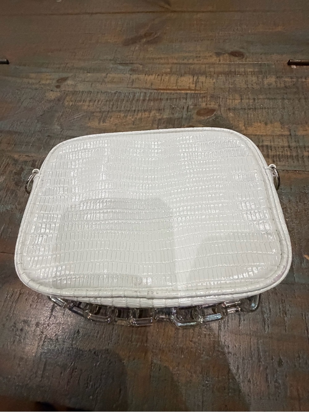 New!! White Croc-Embossed Shoulder Bag with Clear Chain Handle - Women-M.Kay 052 - Picture 4 of 4